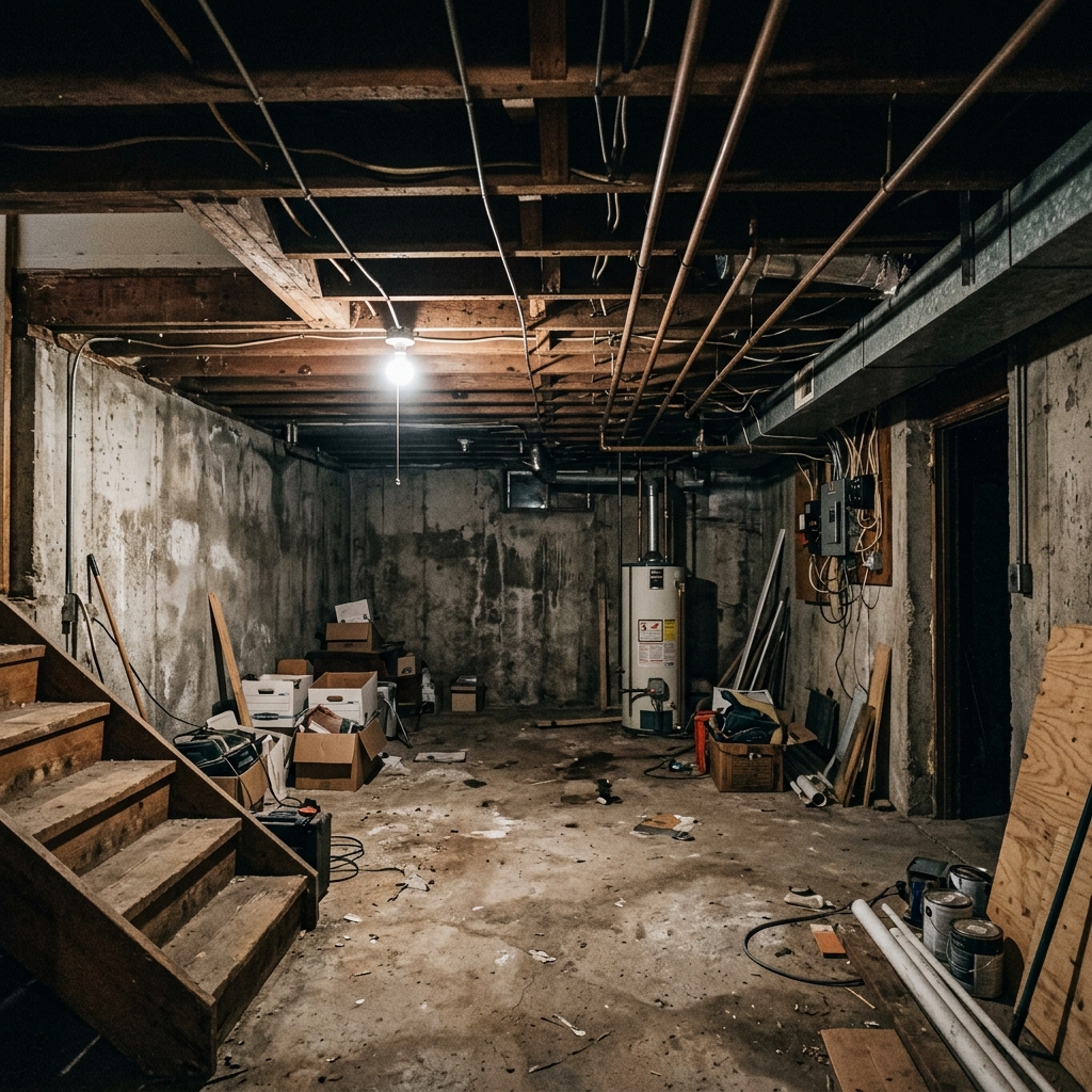 Basement Living Space Conversion Before